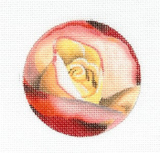 Round ~ Red and Pink Rose Blossom handpainted 3" Rd. Needlepoint Canvas By Lani