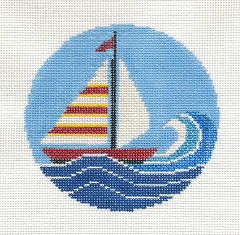 Round ~ Summer Sailboat 4" round handpainted Needlepoint Canvas by Danji Designs