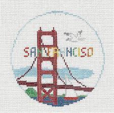 Travel Round ~ San Francisco, California handpainted Needlepoint Canvas by Kathy Schenkel
