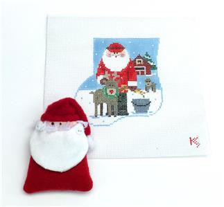 Canvas Set ~ Santa Feeding His Reindeer SET handpainted Mini Stocking & Felt Santa Needlepoint Canvas by Kathy Schenkel