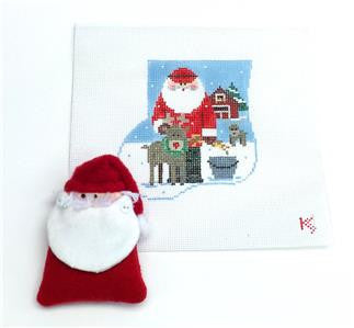 Canvas SET ~ Santa Feeding His Reindeer SET handpainted 18 Mesh Mini Stocking & Felt Santa Needlepoint Canvas by Kathy Schenkel