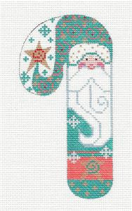 Candy Cane ~ Santa in Teal & Gold handpainted MEDIUM Needlepoint Canvas by Danji Designs