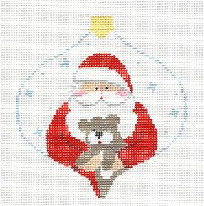 Bauble ~ Santa & Teddy Bear handpainted Needlepoint Canvas by Kathy Schenkel