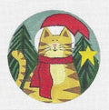 Christmas Cat ~ Marmalade Cat Wearing a Santa Hat 5" Rd. HP needlepoint canvas by Laurie Korsgaden from Danji