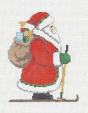 Christmas ~ Santa Delivering Gifts on Skis handpainted 18 Mesh Needlepoint Canvas by Susan Roberts