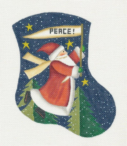 Mini Stocking ~ Santa Carrying a Peace Banner handpainted Needlepoint Canvas Ornament by Danji Designs