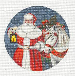 Christmas ~ Santa with His Horse Canvas handpainted Needlepoint Canvas by Liz
