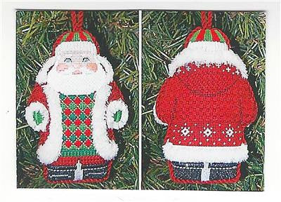 2 Sided ~ Red Jacket Santa handpainted 18 Mesh Needlepoint Ornament Canvas & STITCH GUIDE by Susan Roberts