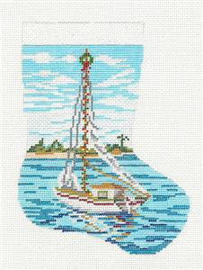 Stocking ~ Sailboat Mini Stocking handpainted 18 Mesh Needlepoint Canvas by Needle Crossings