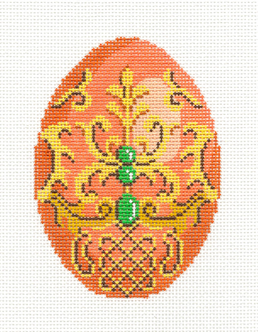 Faberge Egg ~ Elegant Tangerine Jeweled Egg handpainted Needlepoint Canvas Ornament by LEE