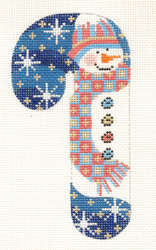 Medium Candy Cane Snowman with Scarf and Hat Ornament on hand painted Needlepoint Canvas~ by Danji Designs
