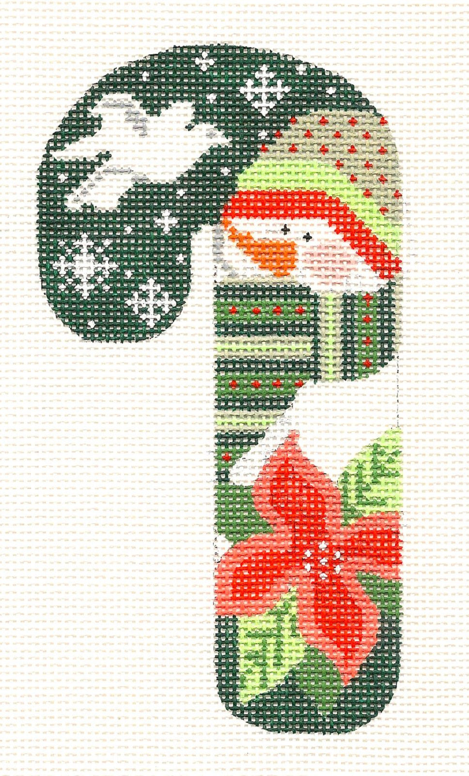Candy Cane ~ White Dove and Poinsettia Snowman Medium Candy Cane Needlepoint Canvas by CH Designs from Danji