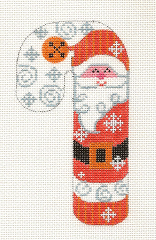 Candy Cane ~ Santa in Peach Medium Candy Cane Ornament handpainted Needlepoint Canvas by CH Designs from Danji