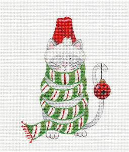 Cat in Green Scarf & Hat Needlepoint Canvas by Danji Designs