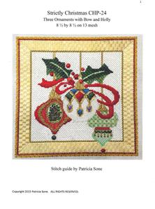 Christmas Canvas ~ THREE ELEGANT ORNAMENTS & STITCH GUIDE 13 mesh Needlepoint Canvas by Strictly Christmas
