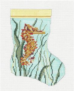 Mini Stocking ~ Seahorse Mini Sock handpainted 18 mesh Needlepoint Canvas by Needle Crossings