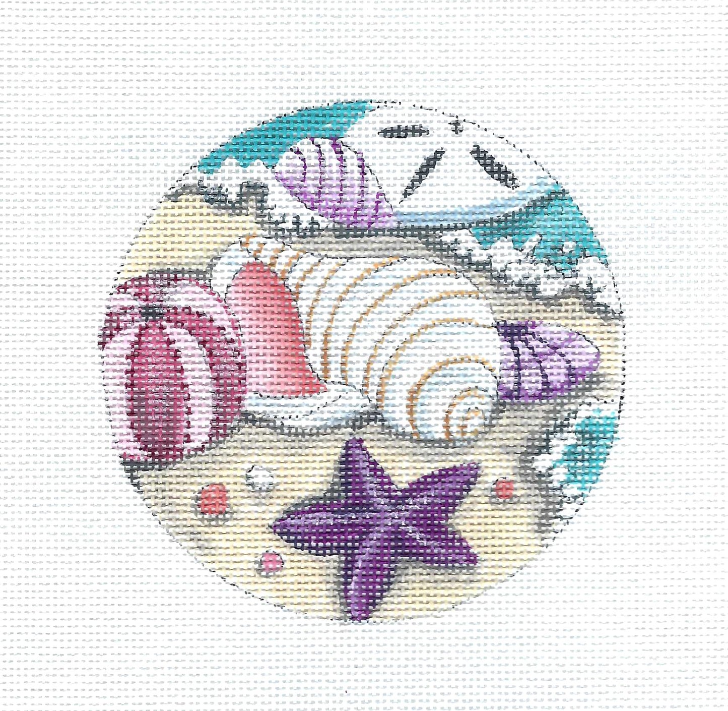 Seashells Canvas ~ Seashells & Starfish on the Beach handpainted 18 mesh Needlepoint Canvas by Alice Peterson
