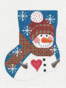 Mini Stocking ~ Snowman with Heart on Handpainted 18 mesh Needlepoint Canvas by Danji