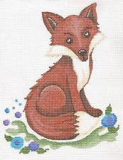 Fox ~ Large Seated Red Fox in Berry Patch Child's handpainted Needlepoint Canvas by Patti Mann