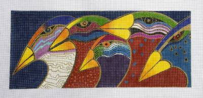 Laurel Burch ~ Sky Spirits the 5 Birds handpainted Large Needlepoint Canvas from Danji Designs