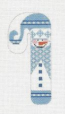 Small Blue Snowman Candy Cane handpainted Needlepoint Canvas Ornament from Danji