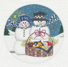 Family Round ~ Winter Snowman Family with Baby handpainted needlepoint canvas by Danji