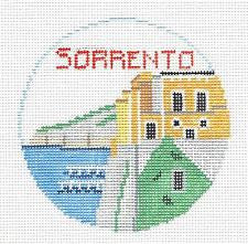 Travel Round ~ Sorrento, Italy handpainted 18 Mesh 4" Needlepoint Ornament Canvas by Kathy Schenkel