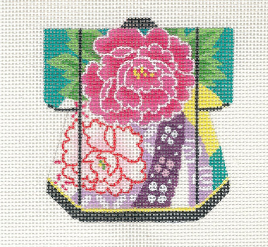 Kimono ~ Petite LEE Kimono Peony Blossoms handpainted Needlepoint Canvas Ornament