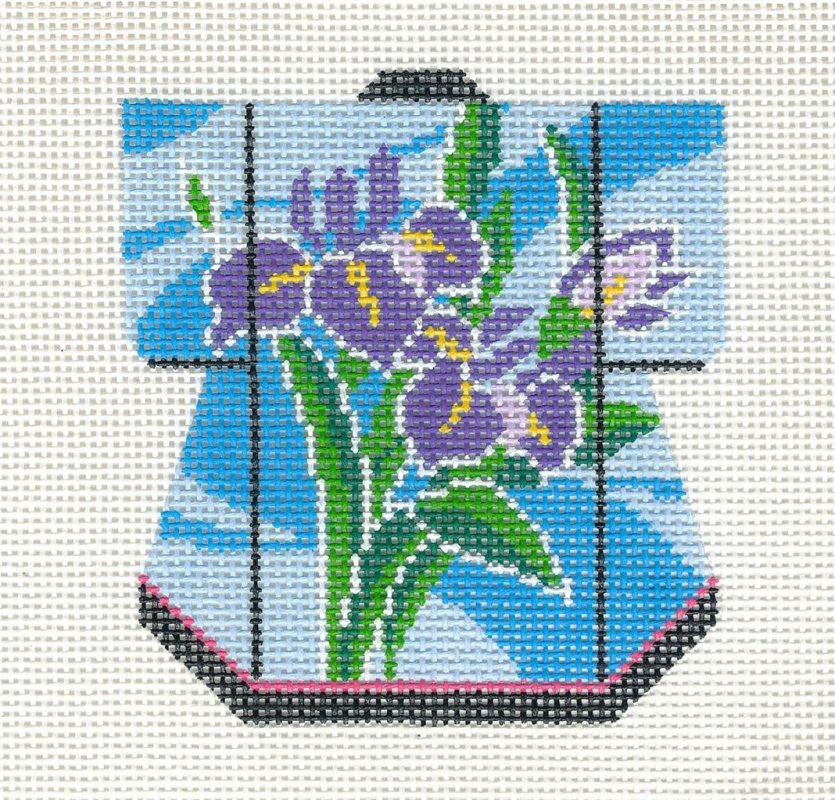 Kimono ~ Purple Spring Iris on Blue Petite Kimono handpainted Needlepoint Canvas Ornament by LEE