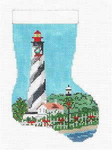 Mini Stocking ~ St. Augustine, Florida Lighthouse Mini Stocking 18 mesh handpainted Needlepoint Ornament by Needle Crossings