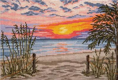 Beach Scene ~ Palm Beach Sunset handpainted 13 mesh Needlepoint Canvas by Needle Crossings