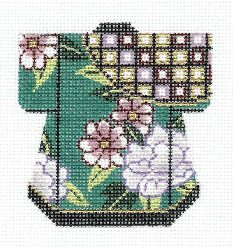 Kimono ~ Teal Floral Oriental Petite Kimono handpainted Needlepoint Canvas by LEE