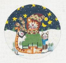 Cat Round ~ Meowy Christmas 3 Cats Celebrate handpainted needlepoint canvas from Danji Designs