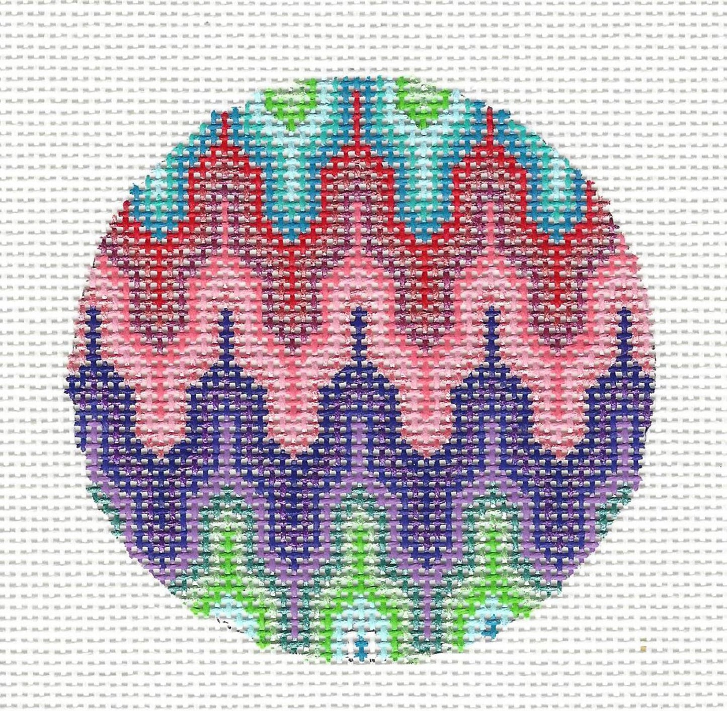 Round ~ Flame Bargello Jewel Tones Ornament handpainted Needlepoint Canvas by Tanya Mertel from Danji