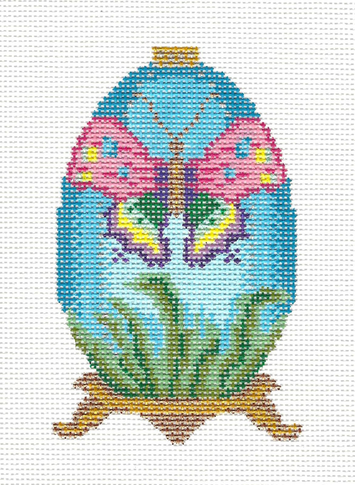 Egg ~ Butterfly Jeweled Egg Ornament on Handpainted Needlepoint Canvas from Danji Designs