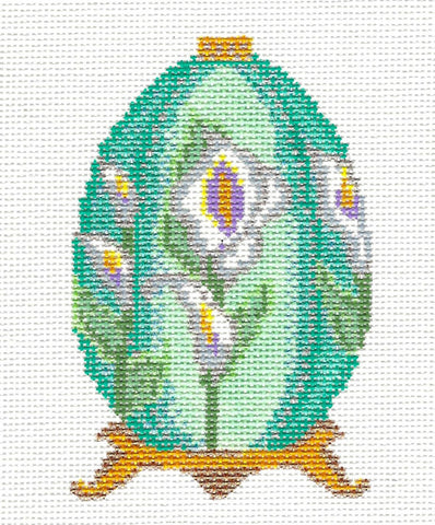 Egg-Lily Bloom Jeweled Ornament on Handpainted Needlepoint Canvas ~ by Danji Designs