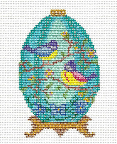 Egg-Two Birds Jeweled Ornament on Handpainted Needlepoint Canvas~ by Danji Designs
