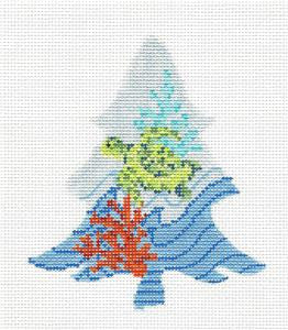 Kelly Clark Tree ~ Sea Turtle Sea Shore Tree handpainted 18 mesh Needlepoint Ornament Canvas