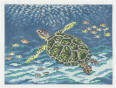 Turtle Canvas ~ Green Sea Turtle 18 mesh handpainted Needlepoint Canvas by Needle Crossings