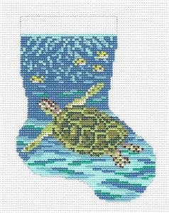 Stocking ~ Sea Turtle Mini Stocking handpainted 13 Mesh Needlepoint Canvas by Needle Crossings