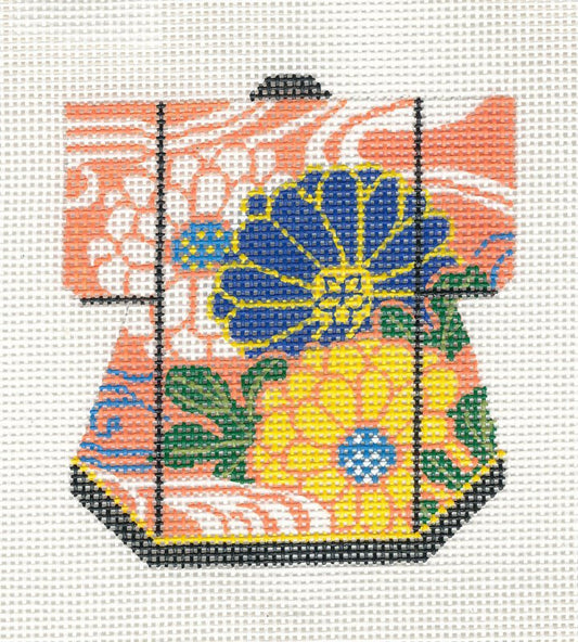 Kimono~Petite LEE Kimono Zinnia Blossoms handpainted Needlepoint Canvas Ornament