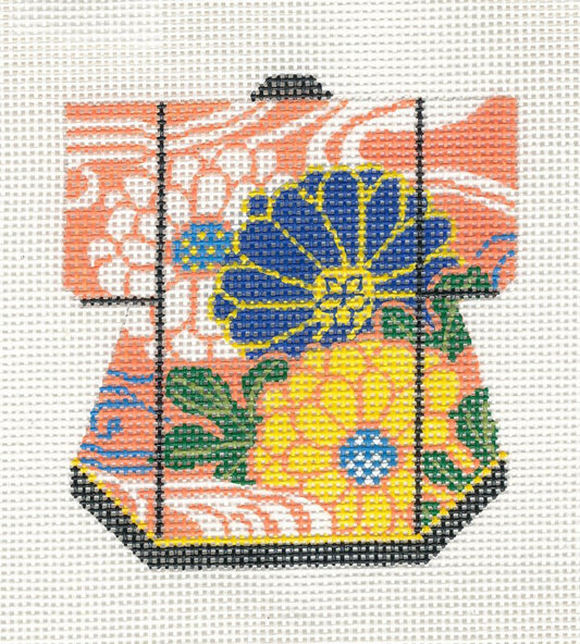 Kimono ~ Petite LEE Kimono Zinnia Blossoms handpainted Needlepoint Canvas Ornament
