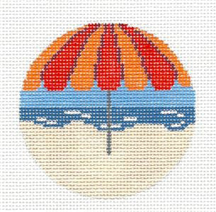 Round ~ Umbrella at the Beach 3" Ornament handpainted Needlepoint Canvas by Needle Crossings