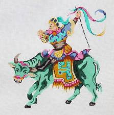 Oriental ~ Imperial Warrior on Water Buffalo LG. handpainted Needlepoint Canvas Patti Mann