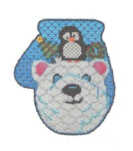 Mitten ~ Polar Bear & Penguin handpainted Needlepoint Ornament Canvas & STITCH GUIDE by JulieMar