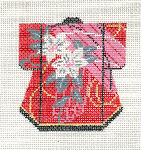 Kimono~Petite LEE Kimono White Blossoms handpainted Needlepoint Canvas Ornament