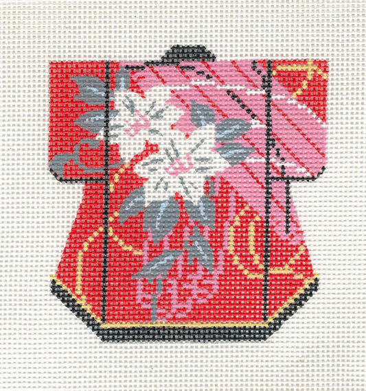 Kimono ~ Petite LEE Kimono White Blossoms handpainted Needlepoint Canvas Ornament