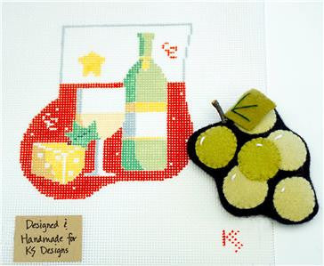 Stocking ~ White Wine SET ~ handpainted Needlepoint Ornament & Grapes by Kathy Schenkel