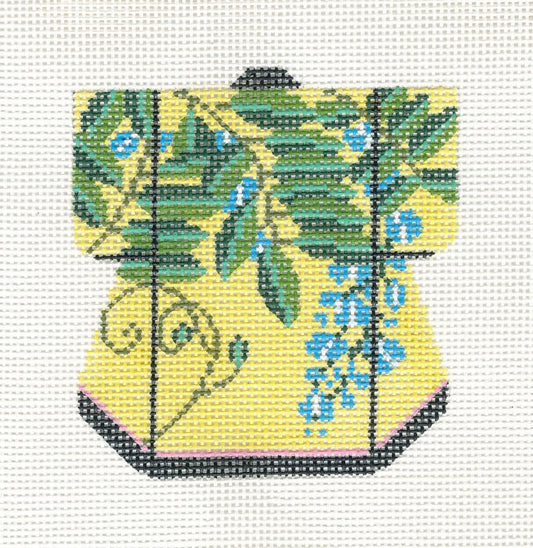 Kimono ~ Petite Kimono Blue Florals on Yellow handpainted Needlepoint Canvas Ornament by LEE