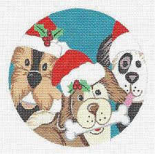 Dogs Round ~ "WOOF" ~ 3 Dogs Ready for Christmas by Laurie Korsgaden from Danji